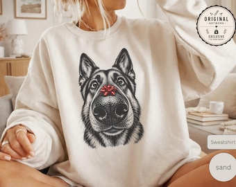 German Shepherd Christmas Sweatshirt | Red Gift Bow Nose Crewneck