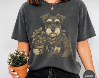 Overhemd tuinman dwergschnauzer | T-shirt Schnauzer Plant Lover | Cadeau voor tuinieren hond | Afbeelding muntkruid