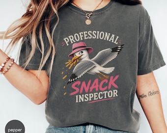 Grappig zeemeeuwshirt | Professioneel Snack Inspector-T-shirt | Overhemd Franse frietjesvogel | Shirt strandvakantie | Cadeau kusthumor