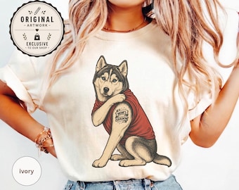 Shirt voor mama's Shadow Husky | Grappig hondencadeau | Begeleidend tattoo-ontwerp met klittenband