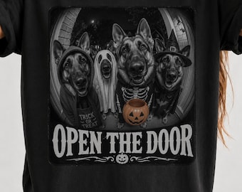 German Shepherd Halloween Shirt | Open Door Trick Treat Dogs (Comfort Colors 1717)