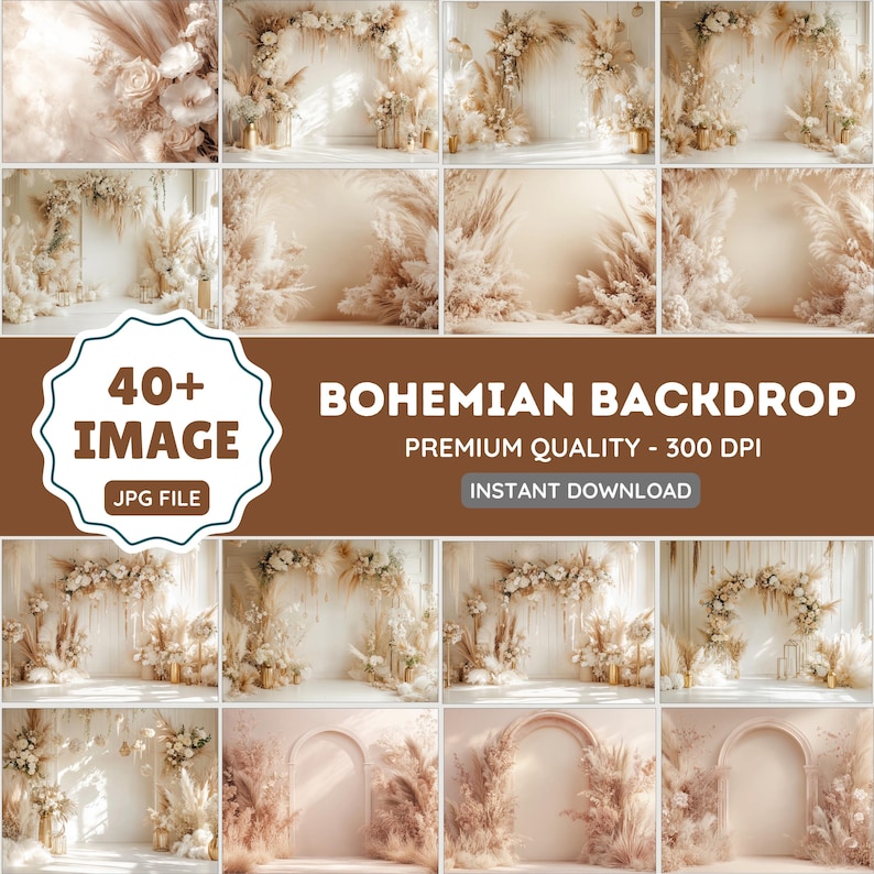 40 Boho Floral Digital Background Bundle, Composite Photography ...