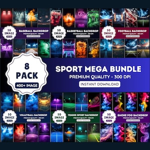 400+ Sports Backgrounds & Overlay Bundle: Smoke Fog Overlays and Digital Backdrops | For Football, Softball, Soccer, Tennis, and Basketball
