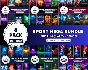 400+ Sports Backgrounds & Overlay Bundle: Smoke Fog Overlays and Digital Backdrops | For Football, Softball, Soccer, Tennis, and Basketball