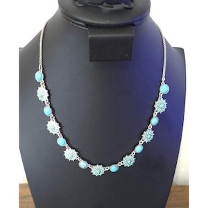 NWT Lucky Brand Silver-Tone Turquoise Flower Necklace With Adjustable Chain
