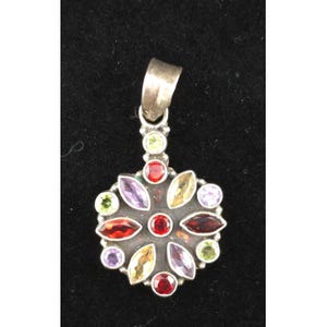 Vintage Multi-Gemstone Pendant With 925 Sterling Silver Amethyst Garnet Citrine