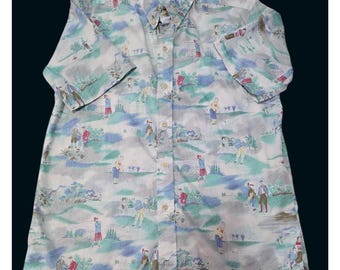 Koszula męska Vintage Reyn Spooner Hawaiian Golf zapinana na guziki, rozmiar L, pastelowa