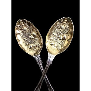 Vintage Kings Pattern Silver & Gold Sheffield England Berry Spoons Fruit