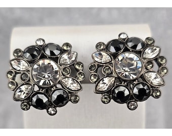 Givenchy Vintage Crystal Clip-On Earrings With Black & Clear Rhinestones