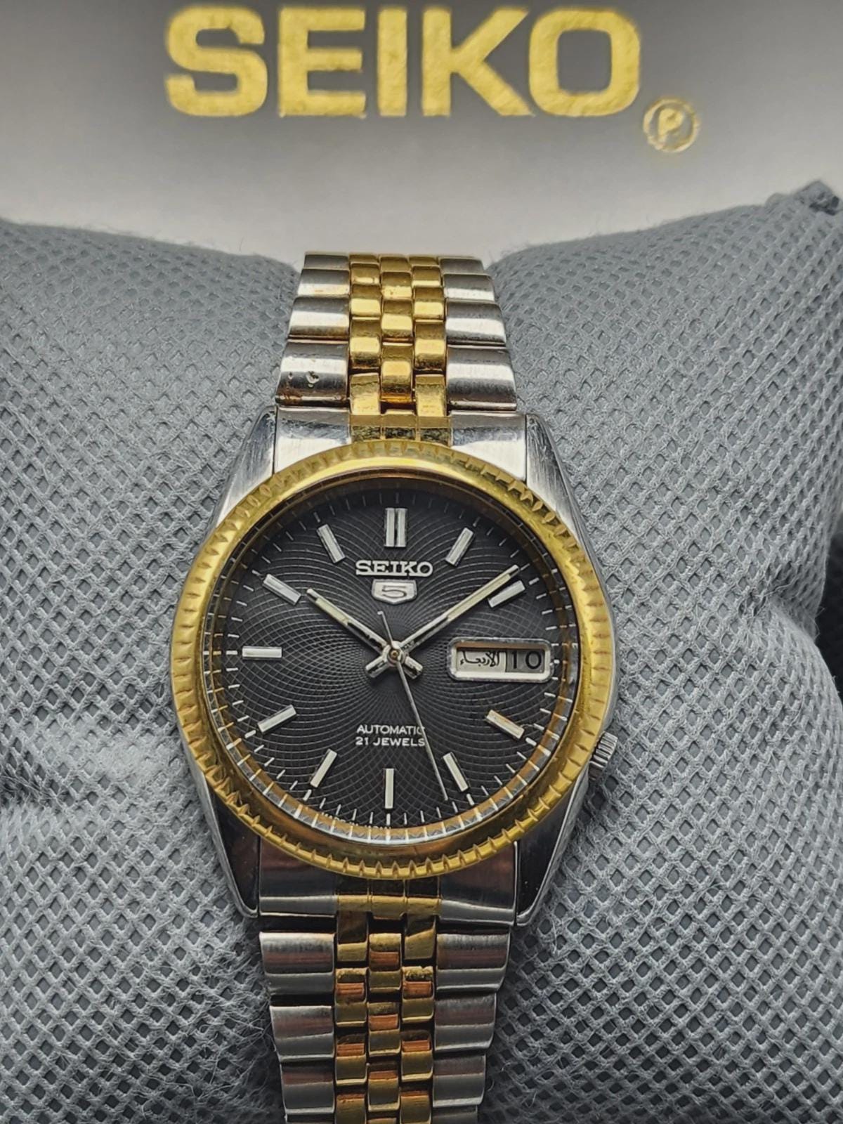 Boxed Seiko SNXJ President Black Dial Day/date Two Tone 7009-3140