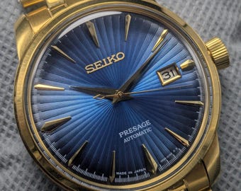 Custom Seiko Presage Gold Blue Coctail Automatic Times 7S26 Movement