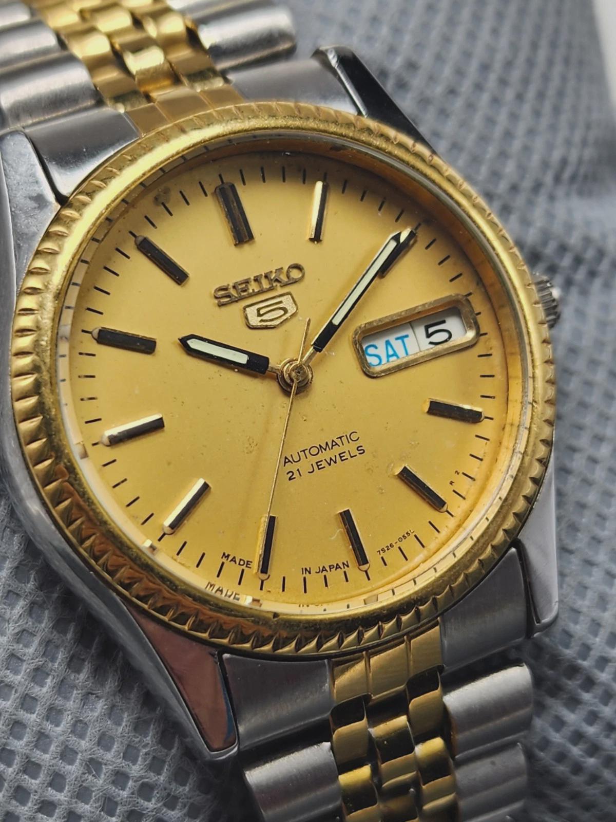 Boxed Seiko 5 SNXJ92 7S26-02S0 Gold Dial AT Day/date 21J Men's