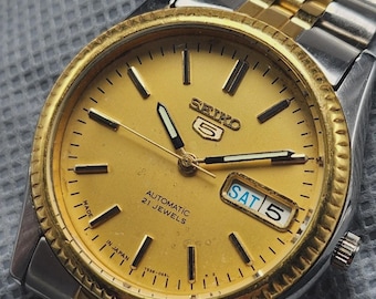 Boxed Seiko 5 SNXJ92 7S26-02S0 Gold Dial AT Day/date 21J Men's