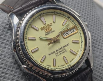 Boxed Seiko 5 Superior 7S36-0030 gloeiende wijzerplaat Japans herenhorloge vintage