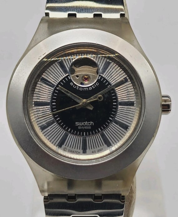 Swatch Silver Tone Watch with Black Dial Swatch Irony Diaphane Full Blooded Stoneheart Silver Black  main image 3