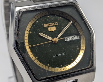 Vintage Seiko 6309-610 grön urtavla dag/datumklocka