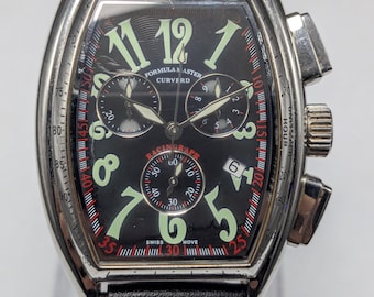 Vintage Formula Master Curverd Racing chronograaf origineel horloge Swiss Made