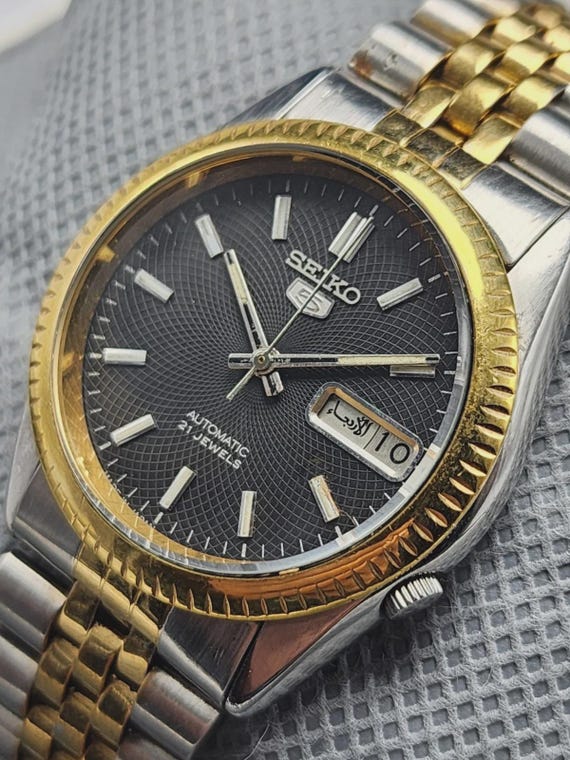 Boxed Seiko SNXJ President Black Dial Day/date Two Tone 7009-3140