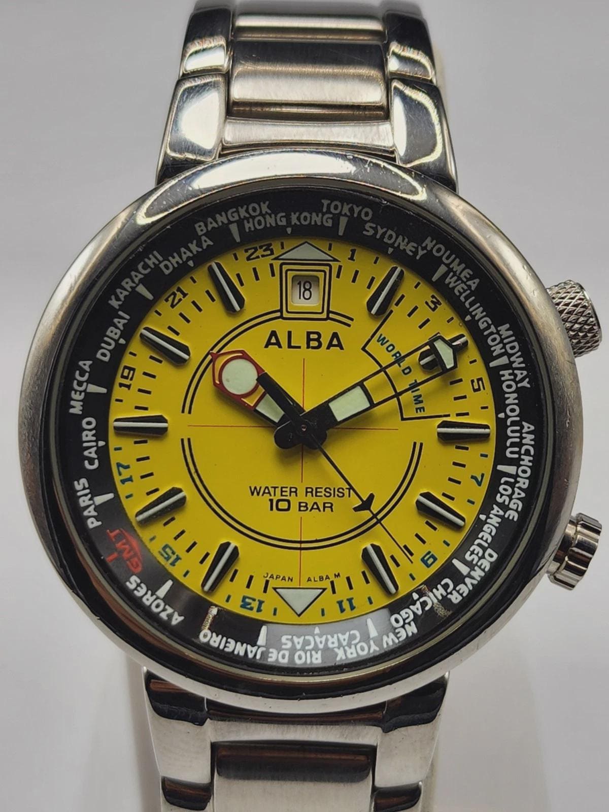 Seiko Alba GMT World Time Quartz Yellow Dial VX42-X067 Japan Men's
