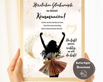 Communiegeldcadeau voor meisjes, lastminute communiecadeau, knutselsjabloon, digitaal printsjabloon voor de eerste communie