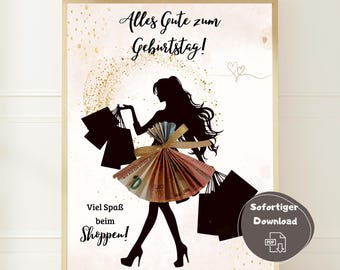 Geldcadeau voor een meisjesverjaardag, lastminute verjaardagscadeau, doe-het-zelf knutselsjabloon voor een geldcadeau, cadeaubon, direct printbaar, PDF