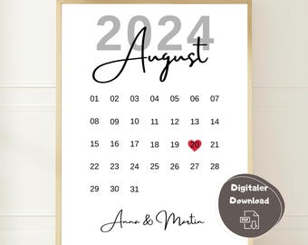 Personalisierter Paar Kalender mit Datum, Geschenk zum Jahrestag, Last Minute Geschenk Verlobung, Valentinstagsgeschenk, Hochzeitsgeschenk