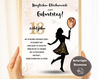 Money gift for a girl's 18th birthday, last-minute gift, craft template for a money gift, DIY gift for an 18th birthday, printable PDF download