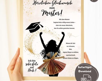 Geldcadeau voor een meisje dat haar masterdiploma behaalt, gefeliciteerd met je master, cadeau voor een masterstudent, cadeau-idee voor iemand die zijn master heeft behaald, lastminute geldcadeau