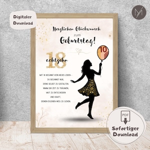 Geldgeschenk 18.Geburtstag Mädchen 18.Geburtstag Last Minute Geschenk volljährig Bastelvorlage Geldgeschenk sofort ausdrucken Download PDF
