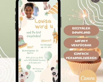 Personalized digital birthday invitation, Canva birthday invitation template, WhatsApp birthday party invitation, party invitation card