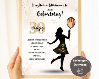 Geldgeschenk 30.Geburtstag Frau Geschenkidee 30.Geburtstag Last Minute Geschenk Bastelvorlage Geldgeschenk sofort ausdrucken Download PDF