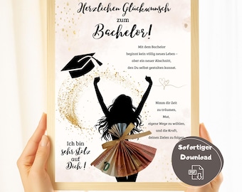 Geldgeschenk Bachelor Abschluss Mädchen Glückwunsch Bachelor bestanden Geschenk zum Bachelor Mädchen Geschenkidee Last Minute Geldgeschenk