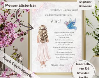 Communion Gift Girl Cash Gift Printable Last Minute Communion Gift Personalized Communion Gift Girl Download PDF
