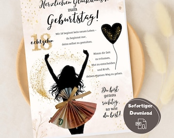Cash gift 18th birthday girl 18th birthday last minute gift adult craft template cash gift printable immediately download PDF