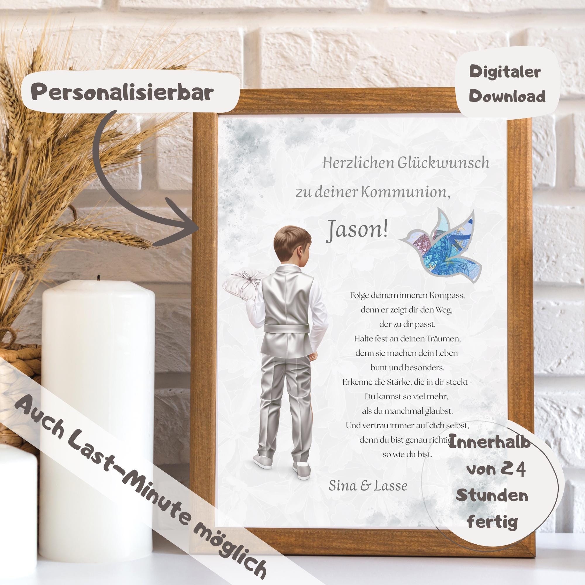 Communion Gift Boy Cash Gift Printable Last Minute Communion Gift Personalized Communion Gift Boy Download PDF