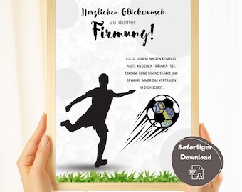 Confirmation money gift for a boy playing football, Confirmation last-minute gift idea, DIY Confirmation craft template, Downloadable printable greeting card template
