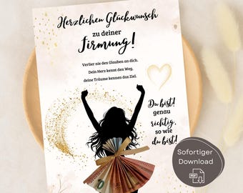 Confirmation money gift for girls, last-minute confirmation gift, DIY confirmation craft template, congratulatory card, instant download A4, PDF file