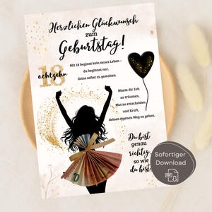 Money gift for a girl's 18th birthday, last-minute gift, craft template for a money gift, DIY gift for an 18th birthday, printable PDF download