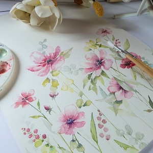 Art card or notebook printed from Watercolour Floral Designs - card blank inside for Thank you, Birthday or Friendship card. Wild Cosmos.