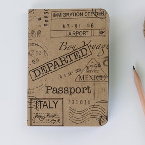 Handmade Notebook  A6 - Travel Passport |Kraft card |Journal |Passport insert | diary | Stapled | Refill | Blank & ruled and grid paper