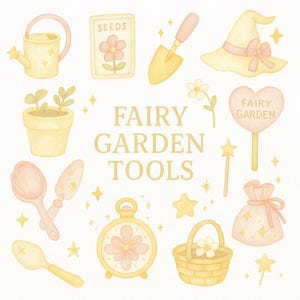 Clipart outils de jardin féerique | 26 PNG aquarelles pour journal, scrapbooking et travaux manuels