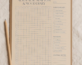 Menopause Symptom & Mood Tracker | Printable Health Log for Women | Daily Symptom Chart | Instant Download PDF