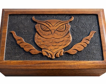Hand Carved Walnut Jewelry Box with Secret Lock & Hidden Compartment
