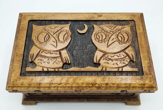 Owl Walnut Puzzle Box, Secret Hidden Lock & Key, Hand-Carved Wooden Jewelry Keepsake Box, Lockable Wisdom Symbol Custom 