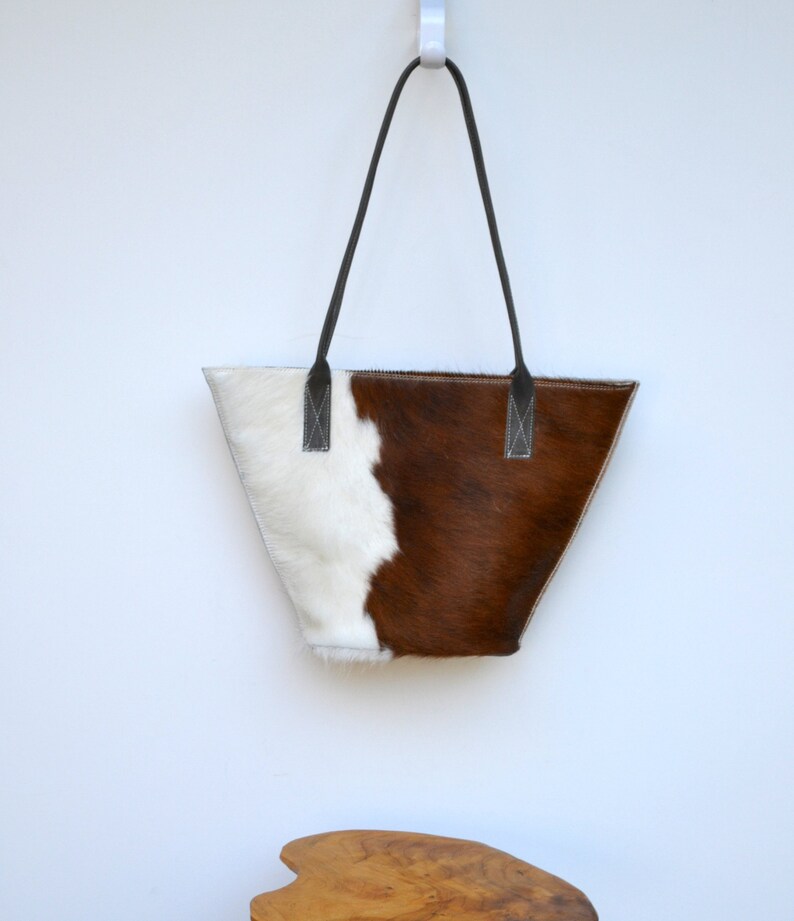 Brown And White Hair On Cowhide Trapezoid Tote With Dark Brown Etsy