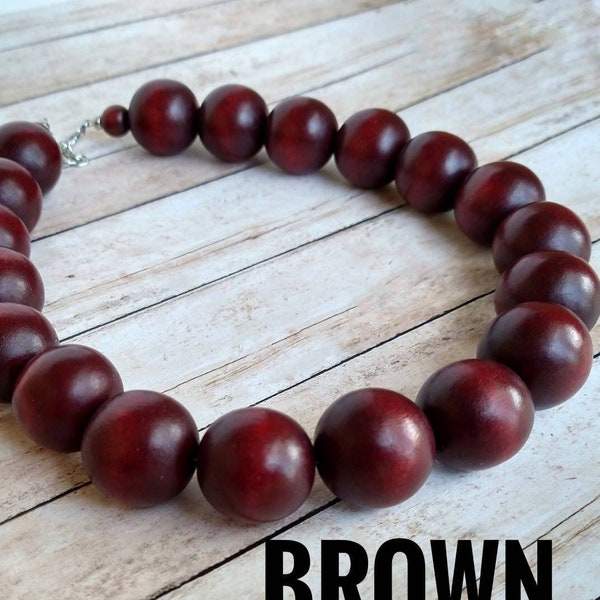 Chunky Wooden Bead Necklace, Wooden Choker Necklace, Large Wood Necklace Men, Big Wooden Necklace Choker, Wood Beaded Necklace for Women