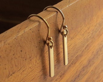 Gold Earrings Dangle, Gold Bar Earrings, 14K Gold Earrings for Women, Tiny Line Earrings, Small Gold Earrings Minimalist, Wedding Earrings