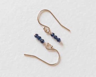 Small Navy Earrings for Women, Simple Blue Earrings Dangle, Sparkly Bead Earrings, Basic Jewelry Minimalist, Tiny Dangle Earrings for Work