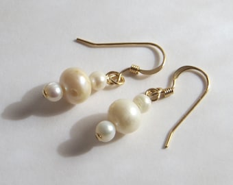 Small Pearl Earrings Dangle, Tiny Pearl Earrings Gold, Pearl Dangle Earrings Wedding, Pearl Drop Earrings, Real Pearl Earrings
