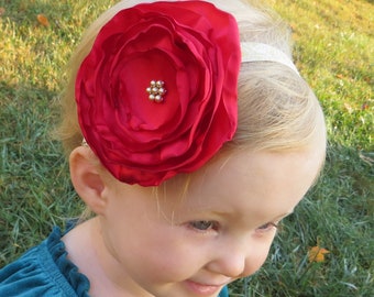 Red Hair Flower Large Flower Headband Toddler Baby Girl Red Headband Baby Flower Headband Red Flower Headband Girls Baby Red Headband